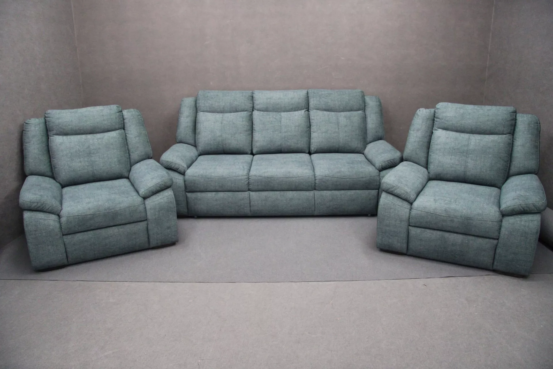 WYPOCZYNEK COLORADO Tapicerowany zielony sofa rozkładana i dwa fotele B 8537